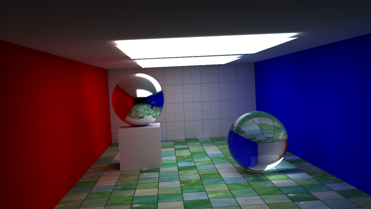 1800 samples. A render illustrating Fresnel reflection and texture mapping.